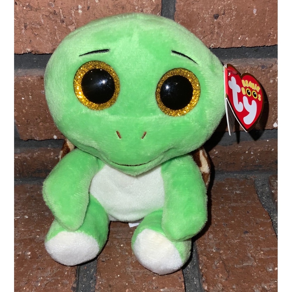 Ty Beanie Boos Turbo the Turtle Green Plush Stuffed Animal Gold Glitter Eyes NEW